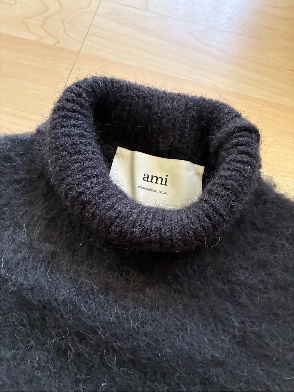 ami Black Alpaca Wool Fuzzy Knit Turtleneck Pullover Sweater Women's XS